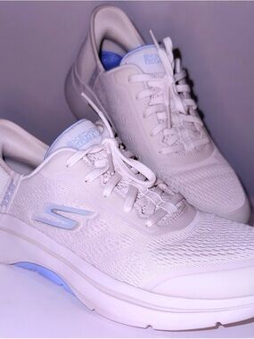 Skechers Women's White Sneakers with Light Blue Accents